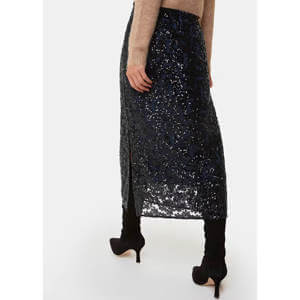 Whistles Black Floral Sequin Midi Skirt